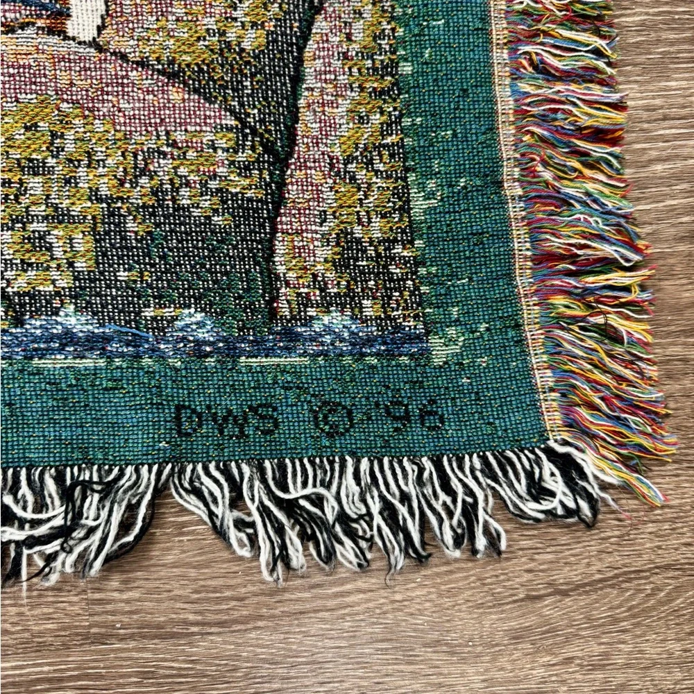 Vintage Noah’s Ark Woven Tapestry Throw Blanket with Fringe